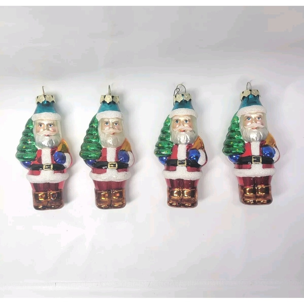 Glass Blown Christmas Ornaments Santa Tree Poland Figural Lot Of 4